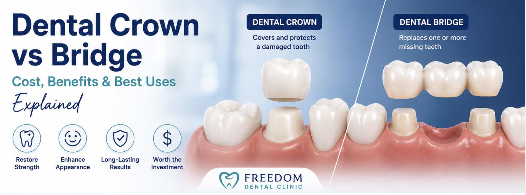 Dental Crown vs Bridge Cost, Benefits & Best Uses Explained